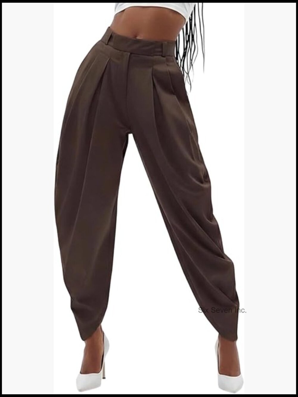 Women's Pleated Dress Pants Baggy Barrel Harem Slacks High Waisted Wide Leg